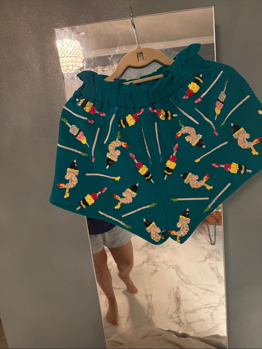 Teal Embroidered Shorts